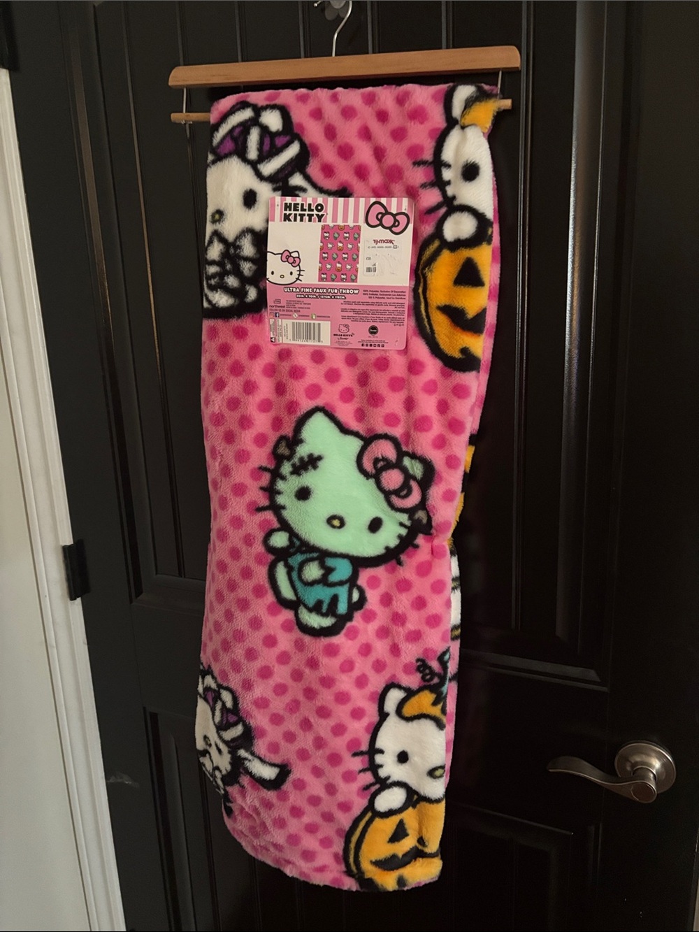 Hello Kitty Pink Polka Dot Ultra Fine Faux Fur Blanket with Character Print